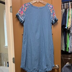 Blue Floral Embroidered Dress